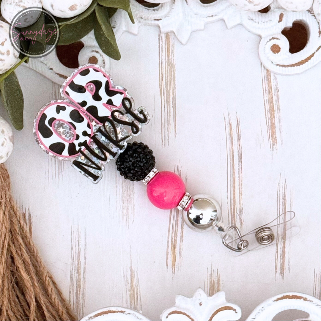OR Nurse Cow Print Badge Reel