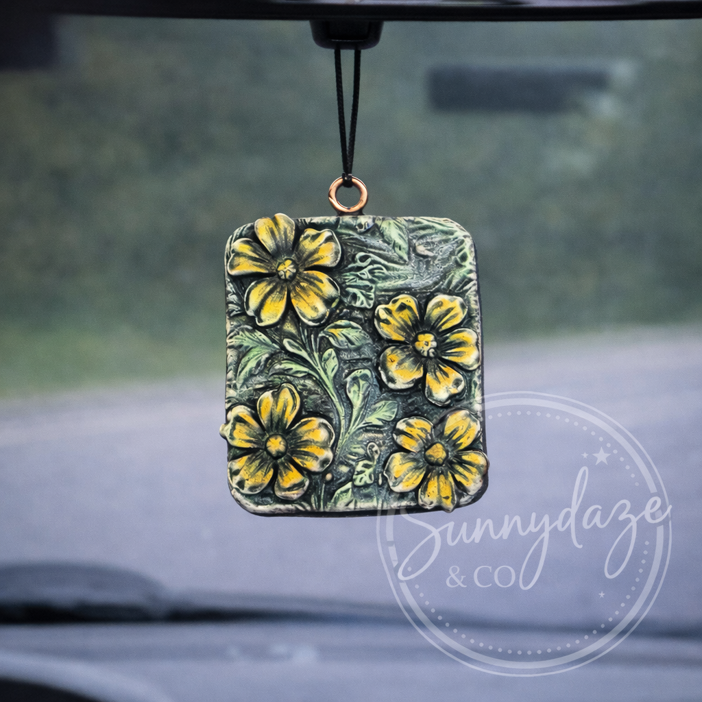 Tooled Floral Tile - Yellow