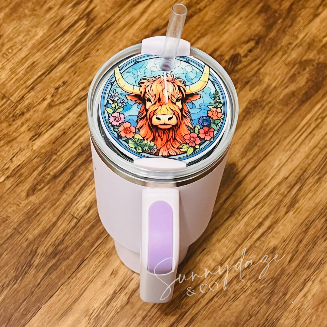 Highland Cow Stained Glass Tumbler Tag - 40oz