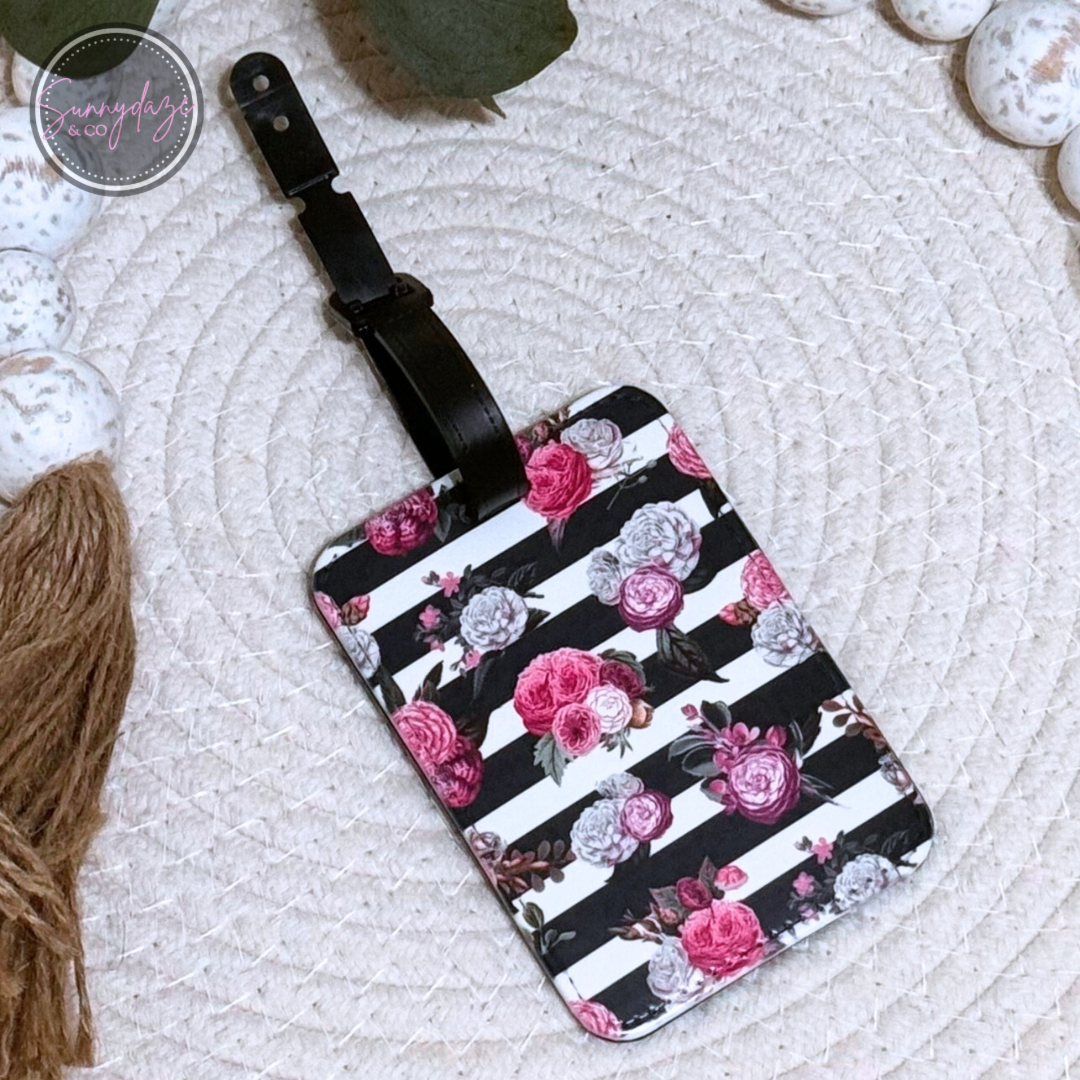 Striped Floral - PU Leather Luggage Tag