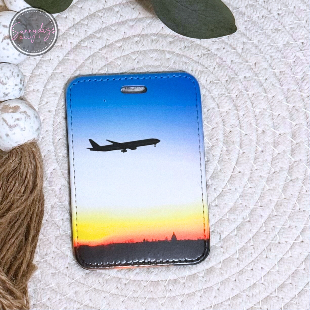 Sunset Airplane - PU Leather Luggage Tag