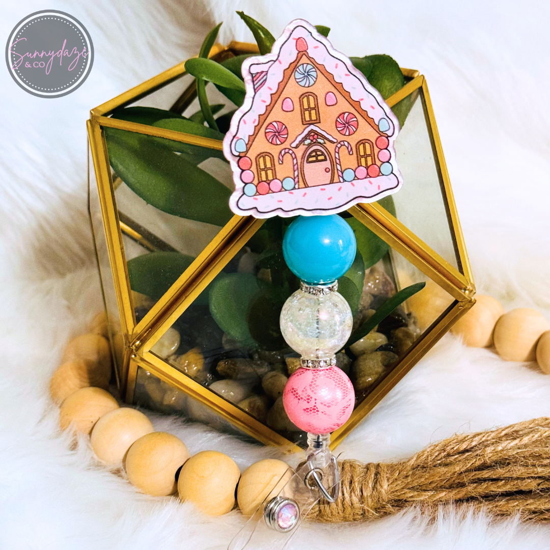 Pink Gingerbread House Badge Reel