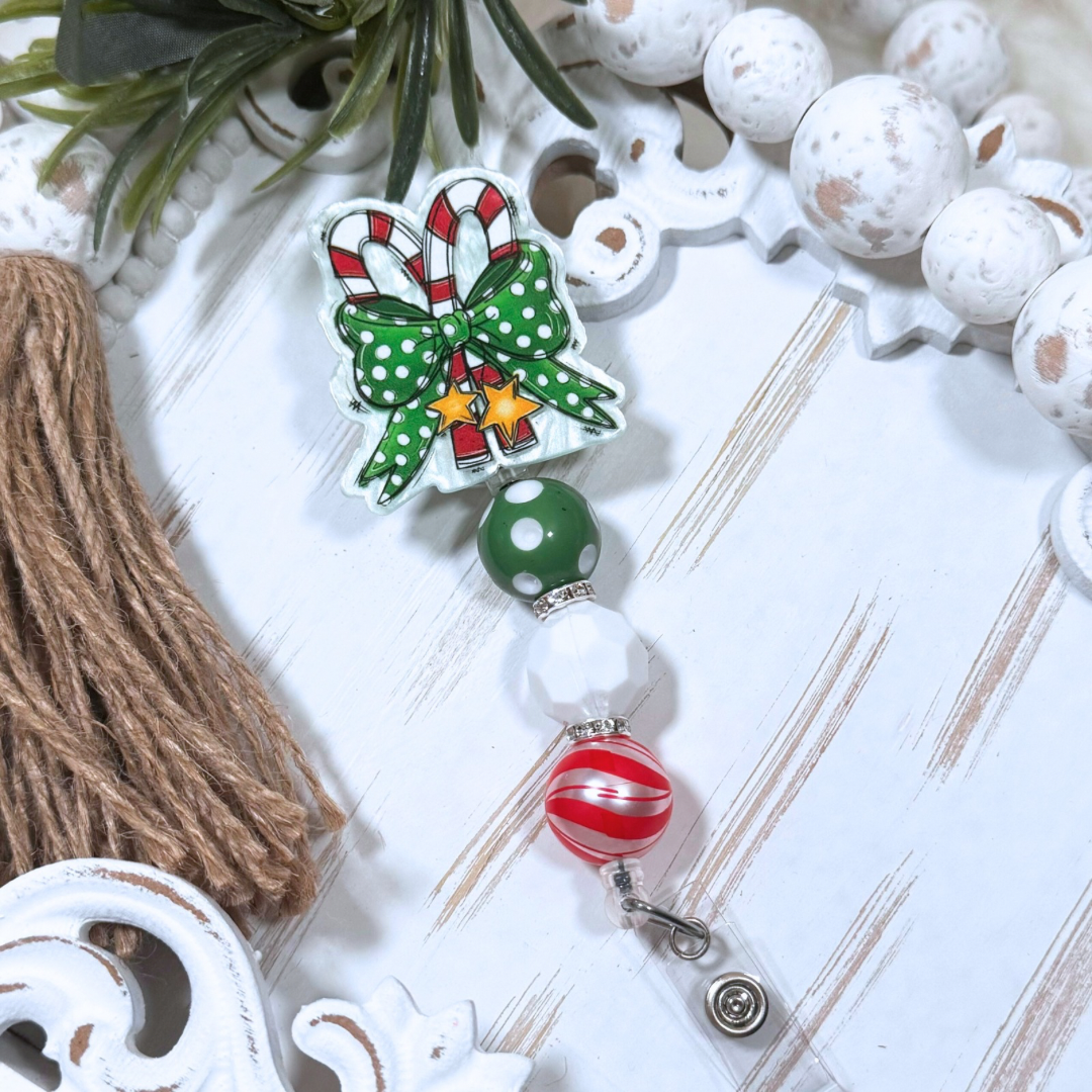 Christmas Bows & Candy Canes Badge Reel