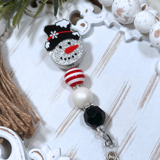 Glitter Snowman Head Badge Reel