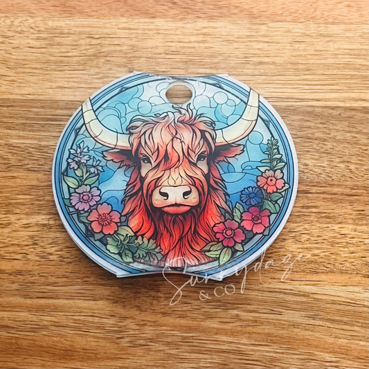 Highland Cow Stained Glass Tumbler Tag